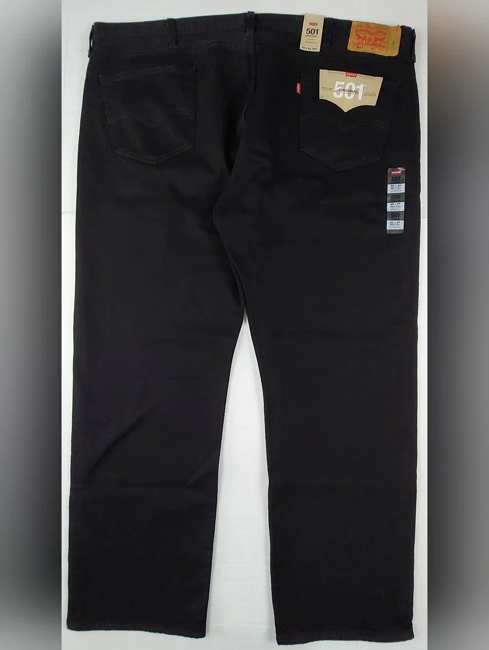 Levis Button Fly 501 Jeans Mens Size 50x34 Black Denim Stretch NWT $69.50